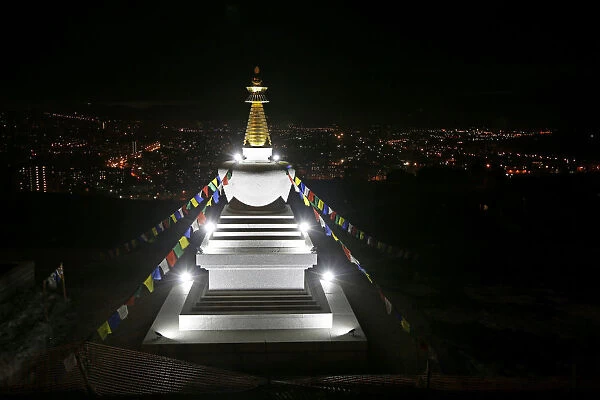 A view shows the Stupa of Enlightenment at the Buddhist Centre before the lights were
