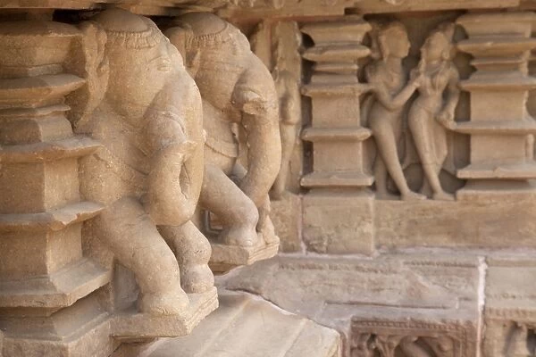 Chandella dynasty temple with elephant sculptures, Lakshmana Temple, Khajuraho, Madhya Pradesh, India