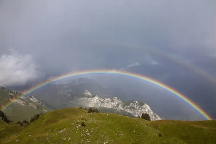 Framed Print : Double Rainbow Over Mountain Landscape Print Framed Print : Double Rainbow Over Mountain Landscape Print