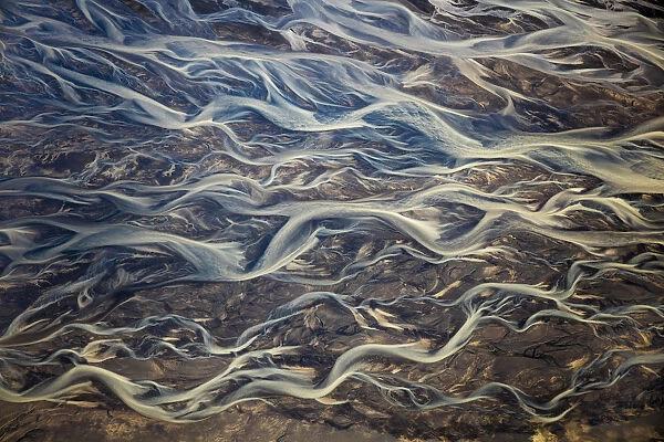 Aerial of braided rivers, Iceland