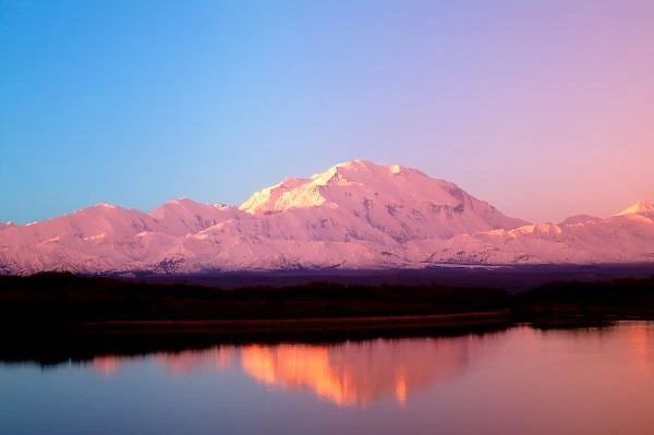 Alaska, Denali National Park, Mt. McKinley at Sunrise with Reflections