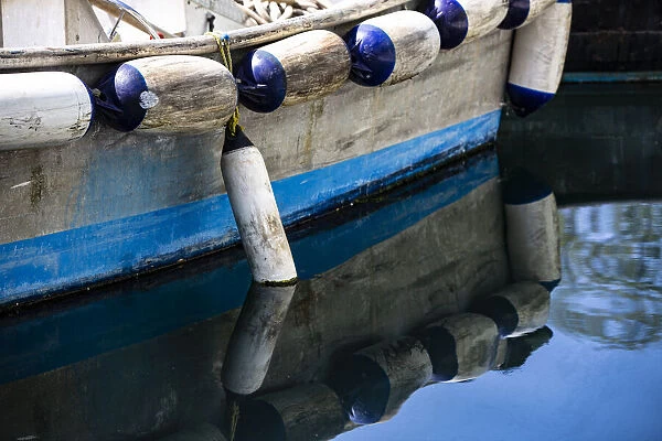 Anacortes, Washington State, USA, blue wooden boat