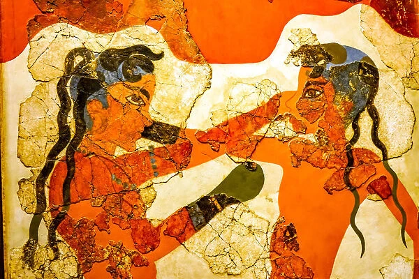Ancient boxers fresco, National Archaeological Museum, Athens, Greece. From Akrotiri Ruins