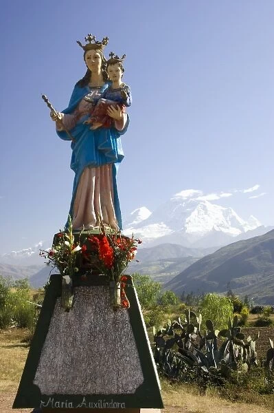 Anta Carhuaz religious statue and Andes Mountains, near Huaraz, Peru