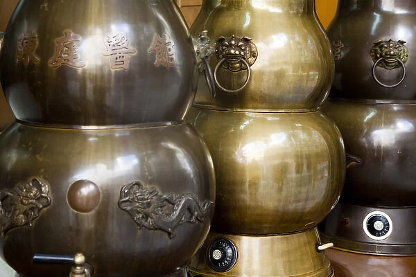 Asia, China, Hong Kong. Very large antique brass herbal medicine tea urns