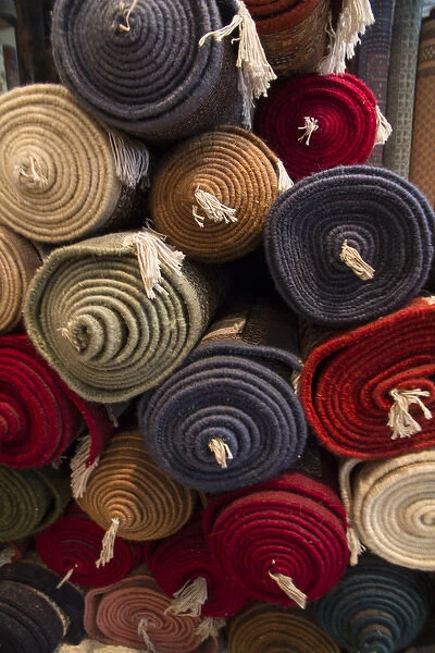 Asia, India, Rajasthan, the making of carpets. Rolled carpets for sale