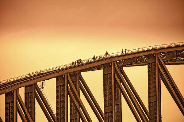 Australia, Sydney. People crossing the Sydney Harbor Bridge