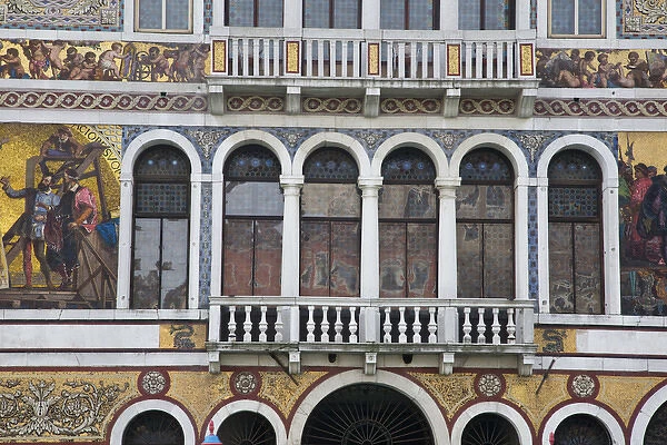 Balcony and mozaics along the Grand Canal, Venice Italy