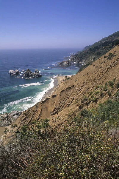 The beautiful Northern Coast of California with waves and mountains and ocean near