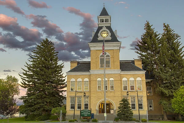 The Beaverhead County Courthouse at dusk in downtwon Dillon, Montana, USA