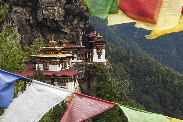 Bhutan, Paro. Taktsang Monastery, known as Tigers Nest hangs