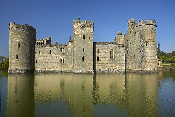 Bodiam Castle (1385), reflected in moat, East Sussex, England, United Kingdom