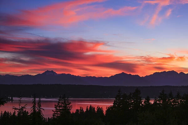 Bremerton, Washington State, USA. Fiery sunset