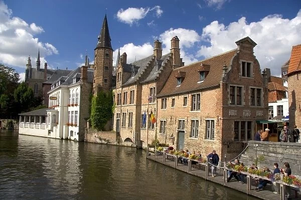 Buildings along a canal at the city of Bruges in the province of West Flanders, Belgium