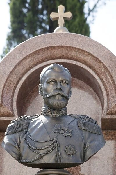 Bust of Nicholas II, last Tsar of Russia in the gardens of the Russian Orthodox Church