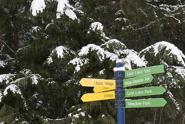 Canada, BC, Whistler. Helpful signage for trail system