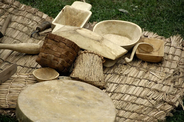 Canada, Quebec, Gaspe. Gaspe Peninsula, Micmac First Nation Indian Village, wooden household items