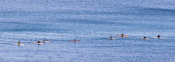 Canoe Club exercising. Waikiki, Oahu, Hawaii