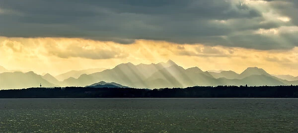 Chiemsee, Germany, sunrays through clouds