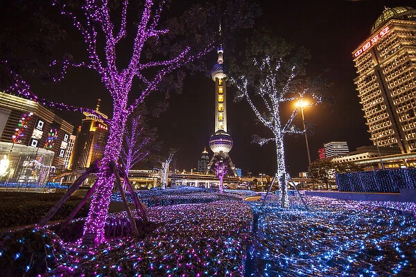 China, Shanghai. Artistic light display at night