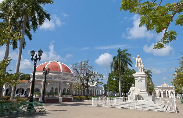 Cienfuegos Cuba Jose Marti Square in center with statue of Jose Marti and palms
