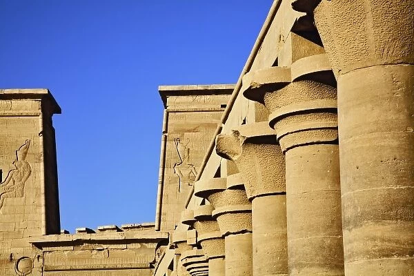 Columns and pylons, Temple of Philae, on Agilika, an island in the Nile River, near Aswan, Egypt
