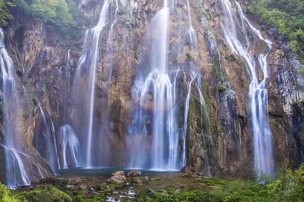 Croatia, Plitvice Lakes National Park. Scenic of waterfall