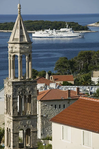 CROATIA, Southern Dalmatia, Hvar Island, Hvar Town. Hvar Yacht Harbor and St. Marko
