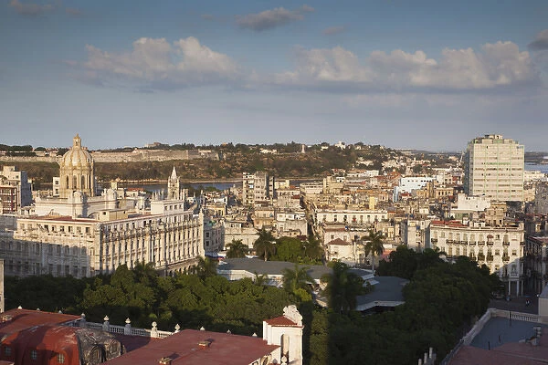 Cuba, Havana, elevated city view above Museo de la Revolucion and Havana Vieja, late