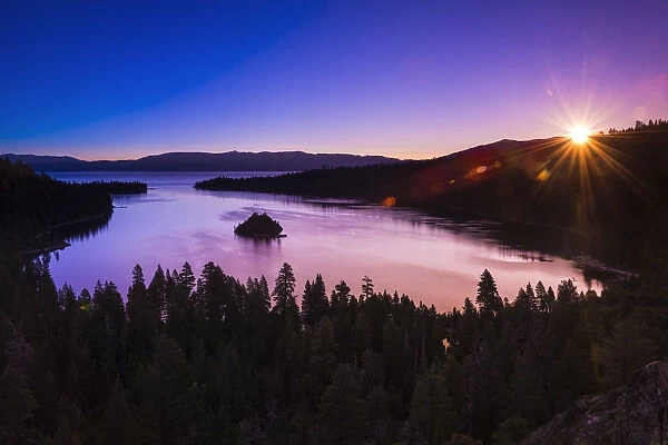 Dawn light over Emerald Bay on Lake Tahoe, Emerald Bay State Park, California USA
