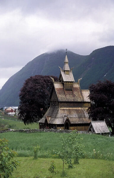 EU, Norway, Stavkirche (wooden church) built between 12th and 14th century, nearby