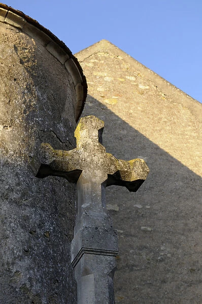 Europe, France, Flez-Cuzy. Stone cross at the old church