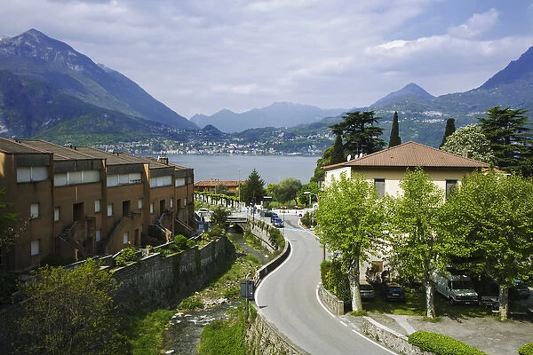 Europe, Italy, Lake Como. Road leads to the town of Varenna on the shores of Lake Como