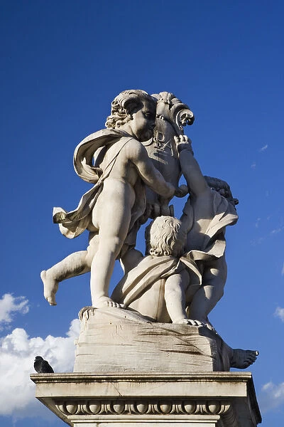 Europe, Italy, Pisa. Detail of a statue is near the Leaning Tower in the Piazza Dei Miracoli