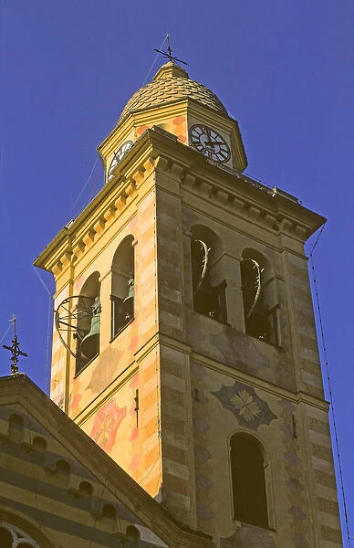 Europe, Italy, Portofino. Church belltower in Portofino on the Mediteranean coast