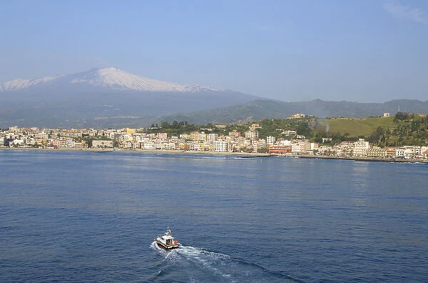 Europe, Italy, Sicily, port of Giardini Naxos, gateway to Taormina. Mt. Etna volcano