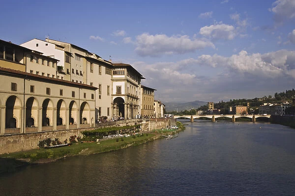 Europe, Italy, Tuscany, Florence. Daytime view of the Ponte Vecchio bridge, built in 1345