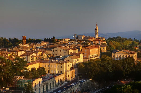 Europe; Italy; Umbria; Perugia; Evening golden light on the city