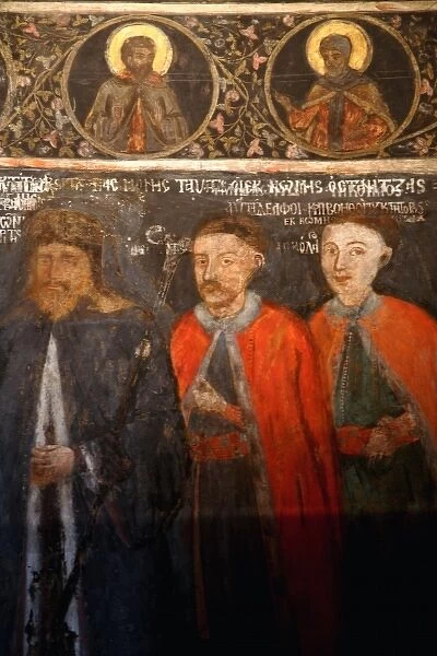 Europe, Romania, Bucharest, Murals decorated the wall of Stavropoleos Monastery