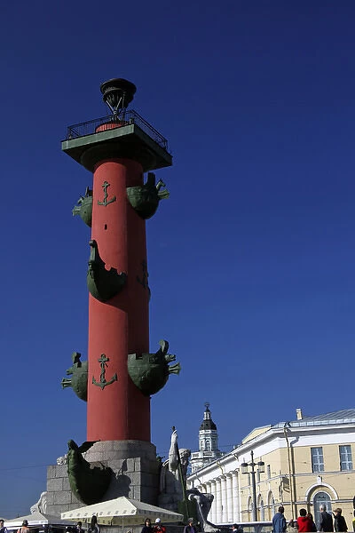 Europe, Russia, St. Petersburg. Red Lighthouse at Spit of Basil Island