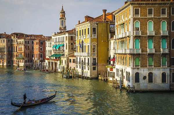 Evening light on the Grand Canal and gondola, Venice, Veneto, Italy