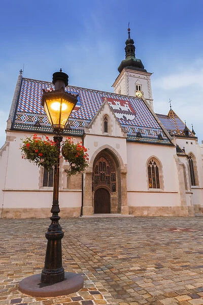 Evening light on Saint Marks Church in old town Gradec, Zagreb, Croatia