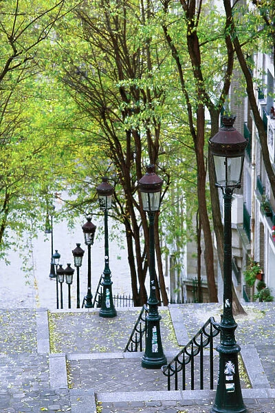 France, Paris, Montmartre, rue de Foyatier steps to the Place du Sacre Coeur, autumn