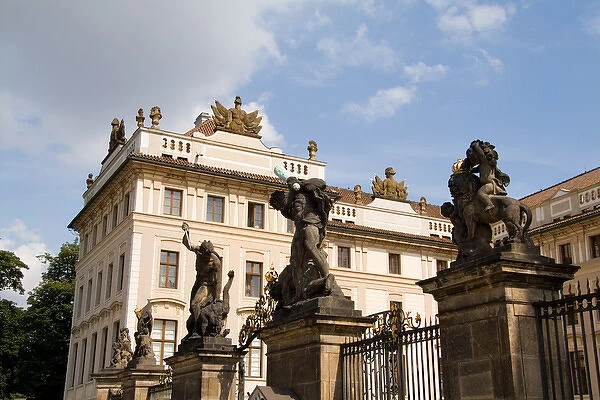 Gate to enter the Archbishop Palace of tourist city of Prague in Czech Republic