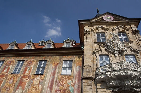 Germany, Bamberg. Historic 14th century Baroque & Rococo Old Town Hall. Colorful frescoes