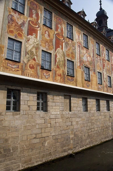 Germany, Bamberg. Historic 14th century Old Town Hall, built the river Regnitz. Exterior