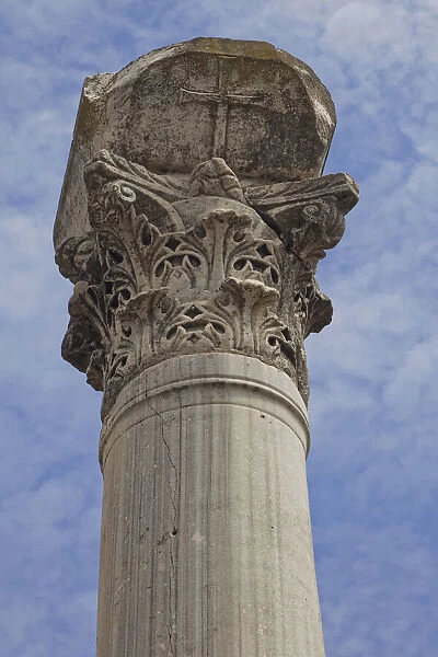 Greece, Philippi. Corinthian column at ancient ruins of Basilica