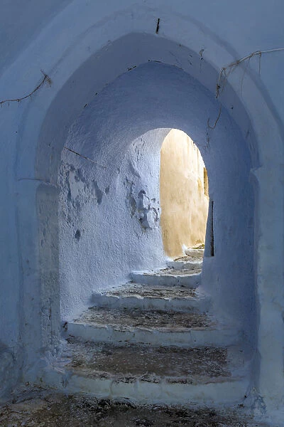 Greece, Santorini, Pyrgos. Building passageway