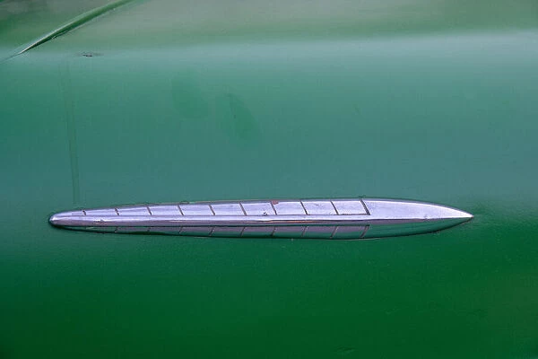 Detail of green classic American Pontiac car in Habana, Havana, Cuba