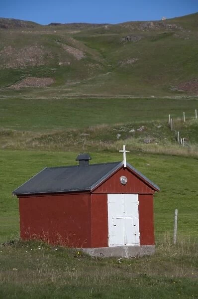 Greenland, Eriks Fjord, Brattahlid. Tiny church building